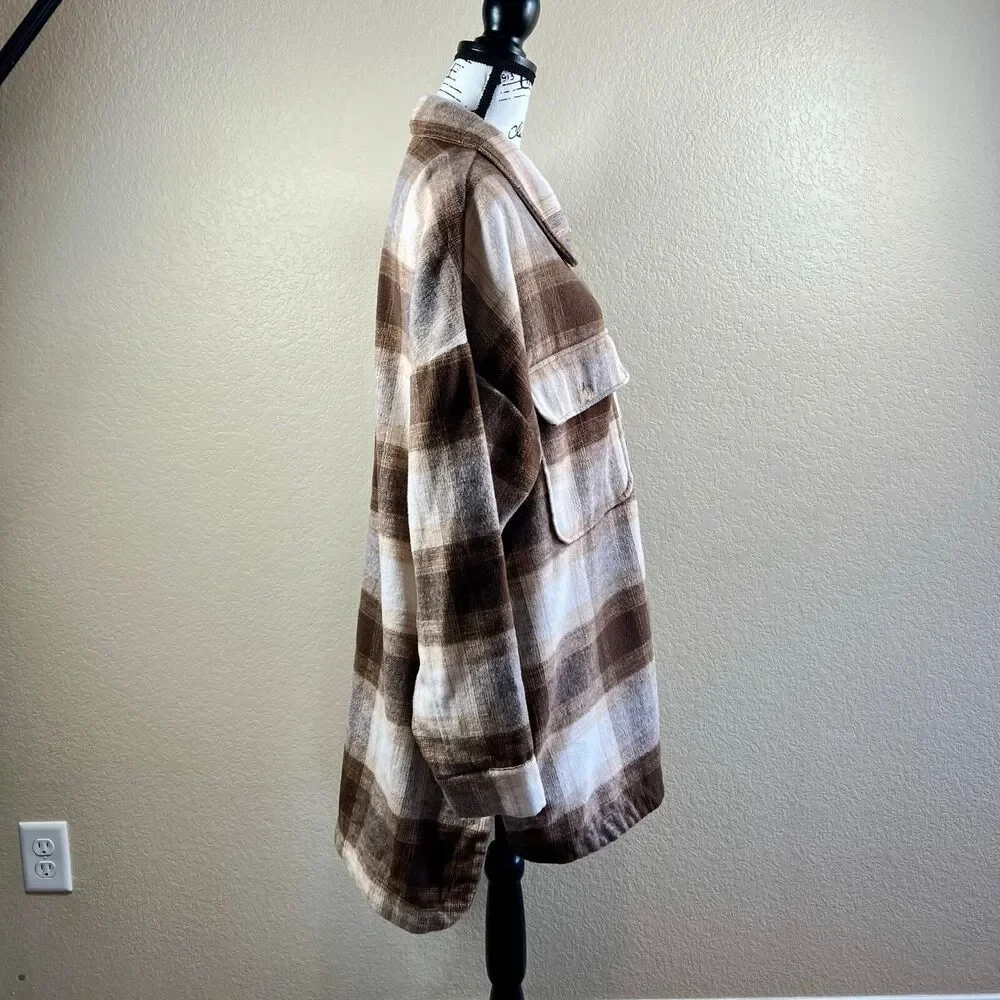 Banana Republic Brown Brushed Flannel Plaid Jacket Shacket  baddie size XXL